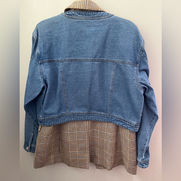 VERONICA BEARD Keaton Combo 2-Piece Denim & Check Dickey Jacket Size XL New - Picture 4 of 14